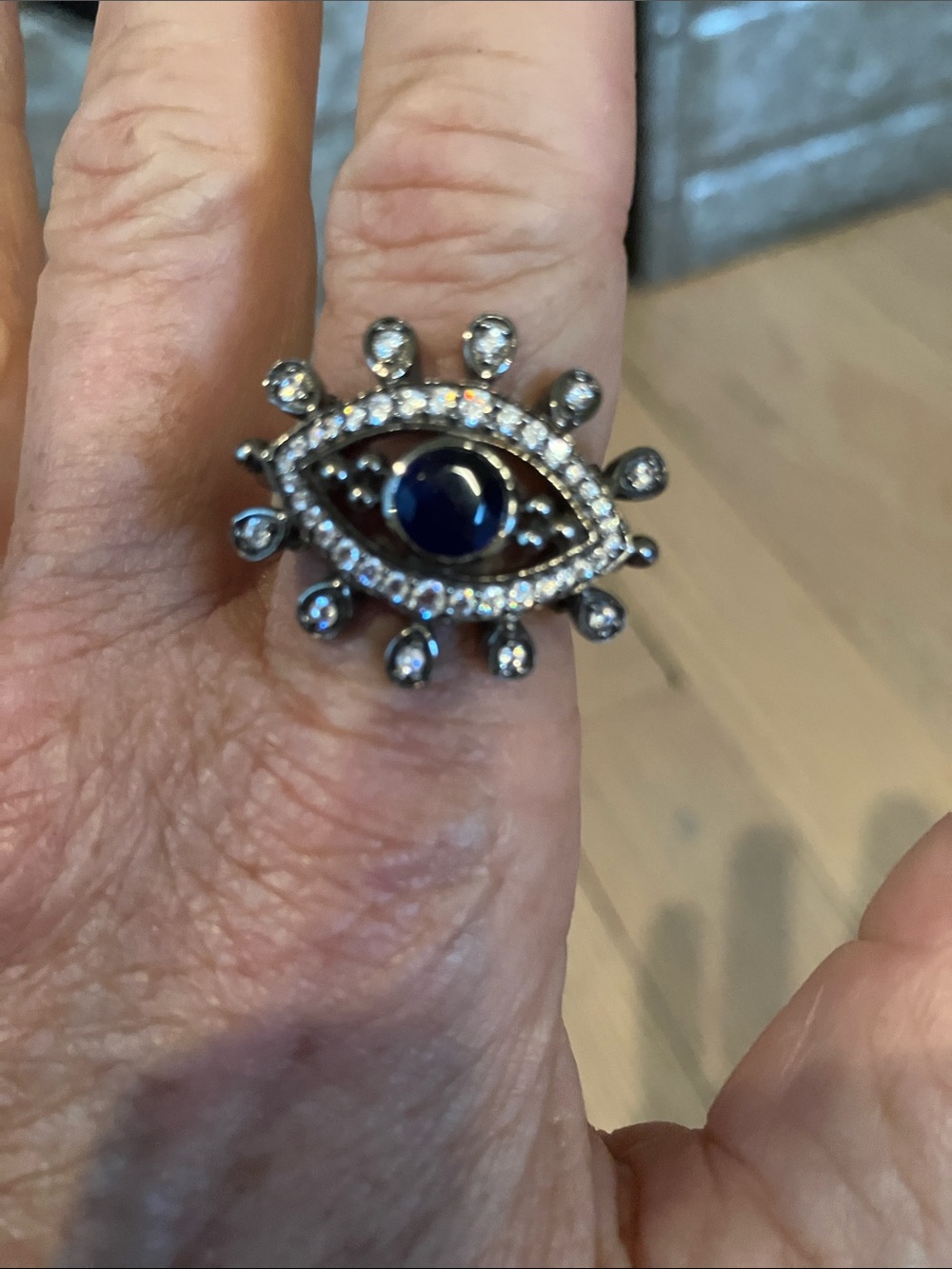 Blue Center Evil Eye Ring with Clear Accents